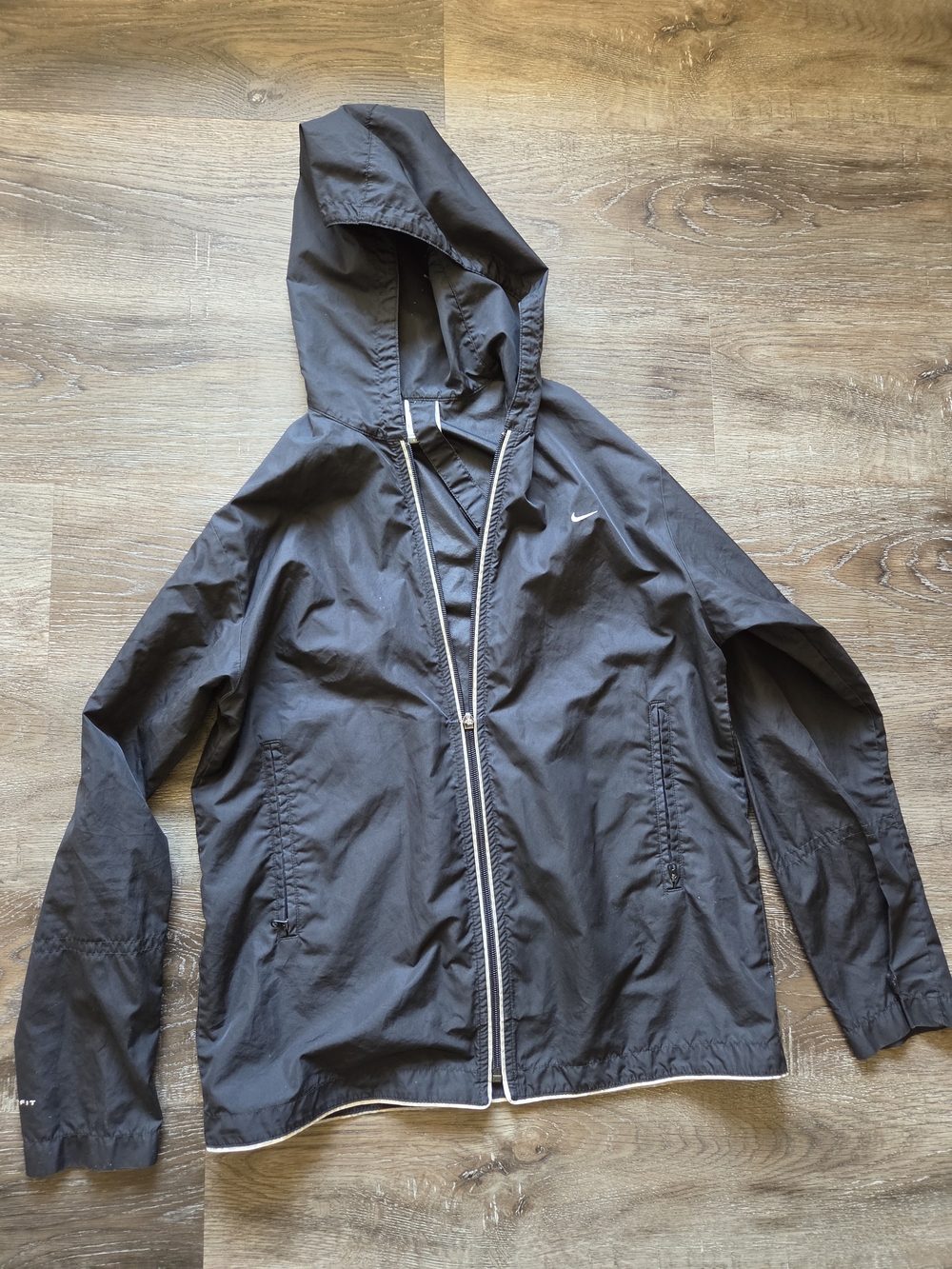 Nike Black Hooded Windbreaker with White Trim